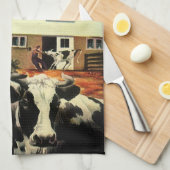 ヴィンテージホルスタイン乳牛の乳業 キッチンタオル (四つ折り)