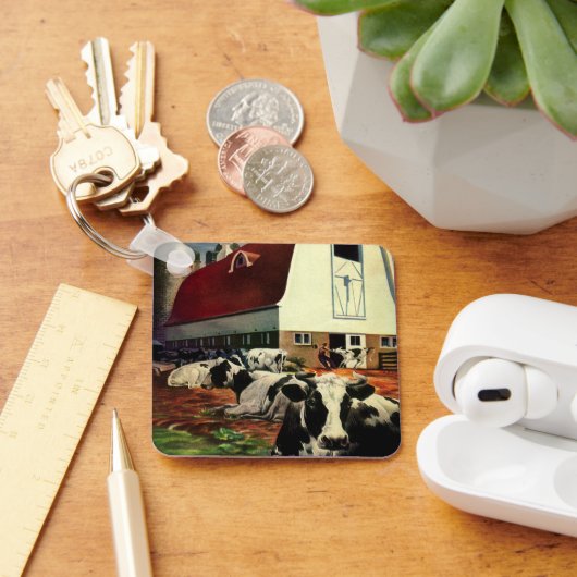 ヴィンテージホルスタイン乳牛の乳業 キーホルダー (デスク)