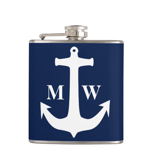 ヴィンテージホワイトいかりネイビーブルー結婚背景 フラスク (正面)