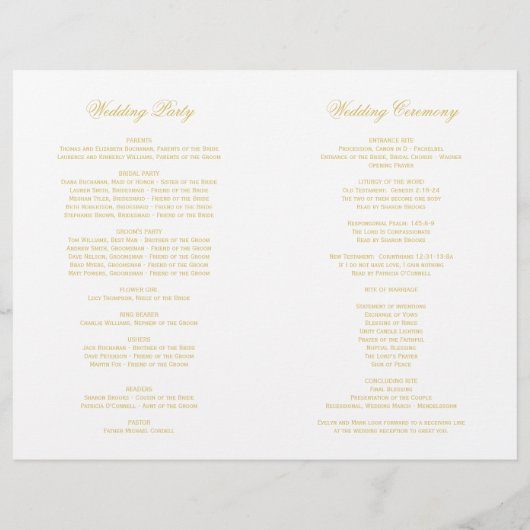 ヴィンテージホワイトおよび金ゴールドアールデコ結婚式 プログラム (裏面)