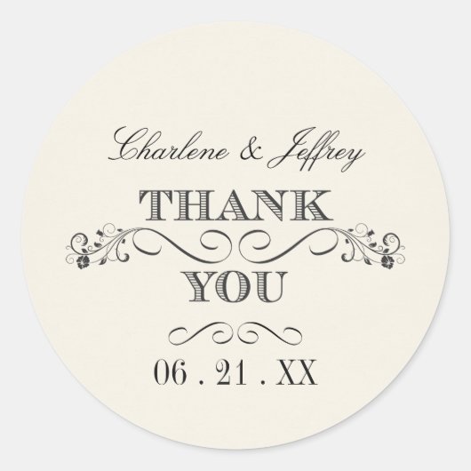 ヴィンテージホワイトエレガントな結婚式ありがとうWT313 ラウンドシール (正面)