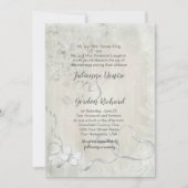 ヴィンテージホワイトオンホワイトバタフライ結婚ズ 招待状 (正面)