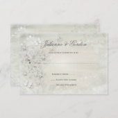ヴィンテージホワイトオンホワイトフローラRSVP 出欠カード (正面/裏面)