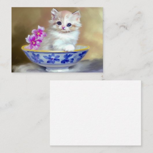 ヴィンテージホワイトキッテンイラストレーション エンクロージャーカード (正面/裏面)