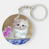 ヴィンテージホワイトキッテンイラストレーション キーホルダー (裏面)