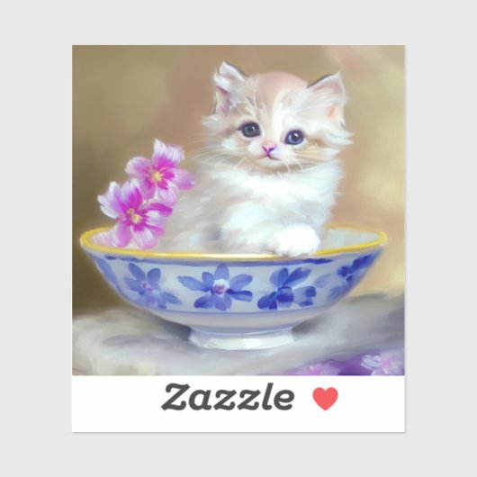 ヴィンテージホワイトキッテンイラストレーション シール (シート)