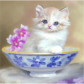 ヴィンテージホワイトキッテンイラストレーション シール (正面)