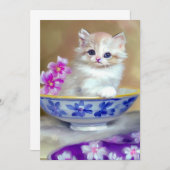 ヴィンテージホワイトキッテンイラストレーション セーブザデート (正面/裏面)