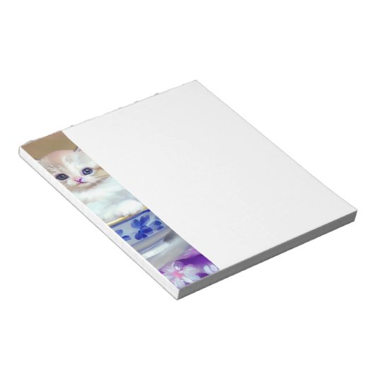 ヴィンテージホワイトキッテンイラストレーション ノートパッド (アングル)