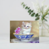 ヴィンテージホワイトキッテンイラストレーション ポストカード (スタンド正面)