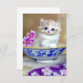 ヴィンテージホワイトキッテンイラストレーション 出欠カード (正面/裏面)