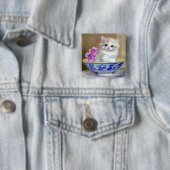 ヴィンテージホワイトキッテンイラストレーション 缶バッジ (インサイチュ)