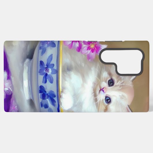 ヴィンテージホワイトキッテンイラストレーション SAMSUNG GALAXYケース (裏面横)