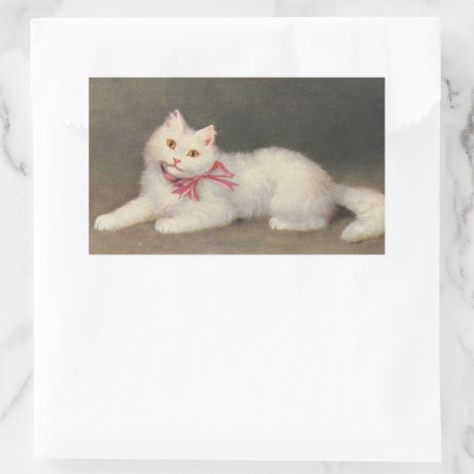 ヴィンテージホワイトキャットバイソフィー・スペルリッヒのステッカーシート 長方形シール (バッグ)