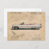 ヴィンテージホワイトキャデラックカー ポストカード (正面/裏面)