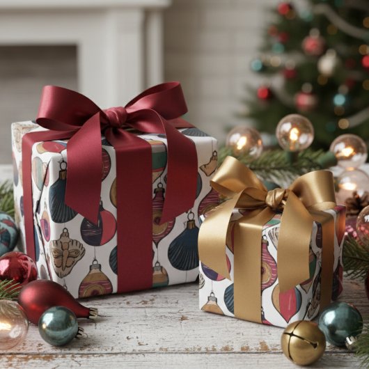 ヴィンテージホワイトクリスマスオーナメントラッピング紙 ラッピングペーパー