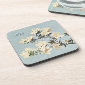 ヴィンテージホワイトクリームつつじ花モノグラムコルク コースター (左側)