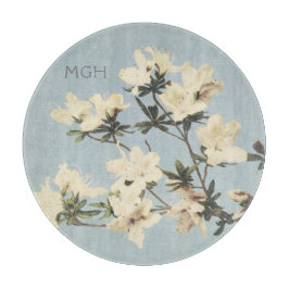 ヴィンテージホワイトクリームつつじ花モノグラム カッティングボード