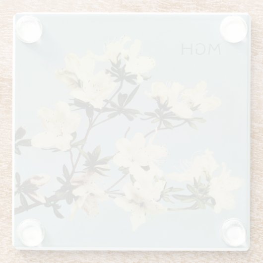 ヴィンテージホワイトクリームつつじ花モノグラム ガラスコースター (裏面)
