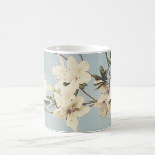 ヴィンテージホワイトクリームつつじ花モノグラム コーヒーマグカップ (中央)