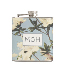 ヴィンテージホワイトクリームつつじ花モノグラム フラスク