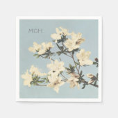 ヴィンテージホワイトクリームアザレアフラワーズモノグラムナプキン スタンダードカクテルナプキン (正面)