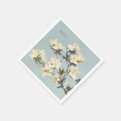 ヴィンテージホワイトクリームアザレアフラワーズモノグラムナプキン スタンダードカクテルナプキン (角)