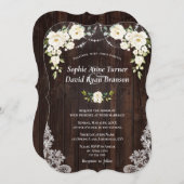 ヴィンテージホワイトクリームフラワーウッドレース結婚ズ 招待状 (正面/裏面)