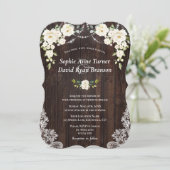 ヴィンテージホワイトクリームフラワーウッドレース結婚ズ 招待状 (スタンド正面)