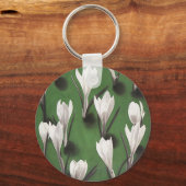 ヴィンテージホワイトクロッカス花柄ガーデンフラワー キーホルダー (正面)