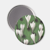 ヴィンテージホワイトクロッカス花柄ガーデンフラワー マグネット (正面/裏面)