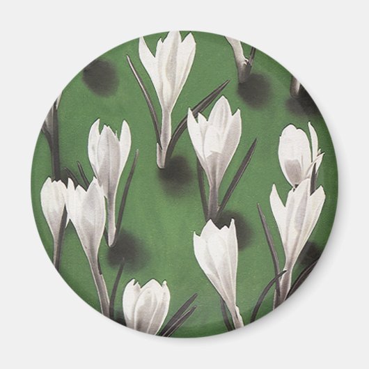 ヴィンテージホワイトクロッカス花柄ガーデンフラワー マグネット (正面)