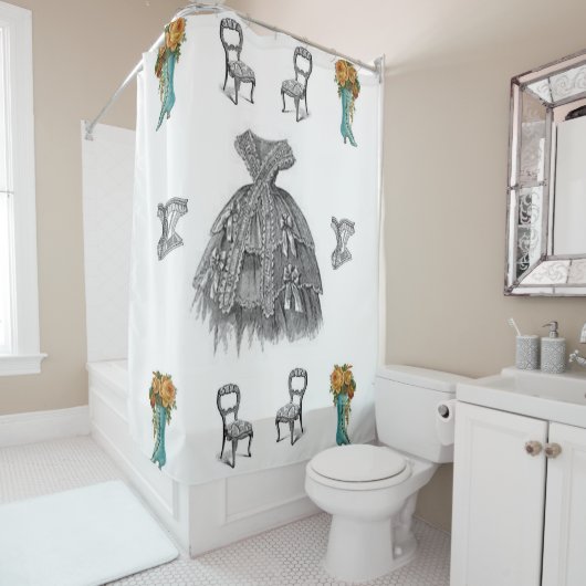 ヴィンテージホワイトシューショーカーテン シャワーカーテン (インサイチュ)