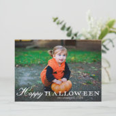 ヴィンテージホワイトスクリプトハッピーハローウィン写真 シーズンカード (スタンド正面)