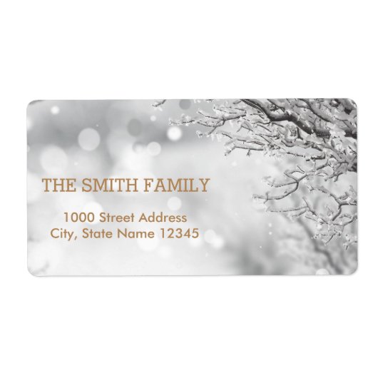 ヴィンテージホワイトスノーグリッタークリスマスツリーホリデー ラベル (正面)