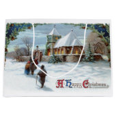 ヴィンテージホワイトスノービレッジホリデイクリスマス ラージペーパーバッグ (正面)