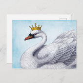 ヴィンテージホワイトスワンイン金ゴールドクラウン ポストカード (正面/裏面)