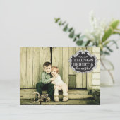 ヴィンテージホワイトタイポグラフィクリスマスフォトカード シーズンカード (スタンド正面)