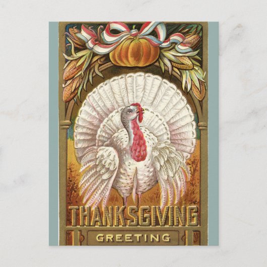 ヴィンテージホワイトターキーパンプキンアンドボウ ポストカード (正面)