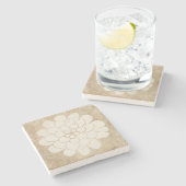 ヴィンテージホワイトダリアフローラ結婚ズ ストーンコースター (横)