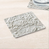 ヴィンテージホワイトツーリング革 スクエアペーパーコースター (アングル)