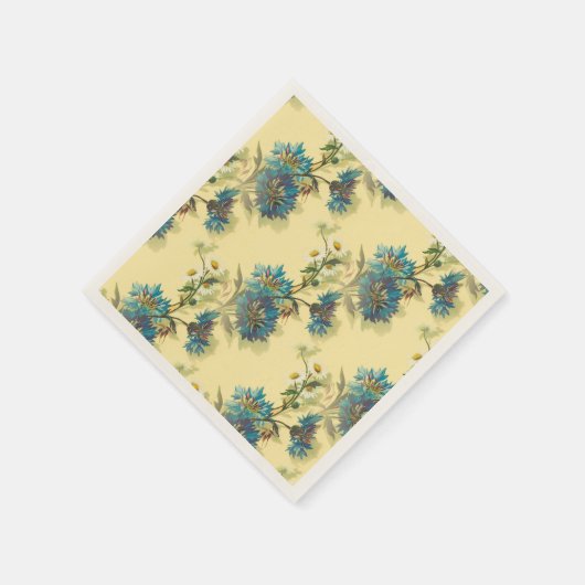 ヴィンテージホワイトデイジーとブルーコーンフラワークラフター スタンダードカクテルナプキン (角)