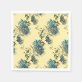 ヴィンテージホワイトデイジーとブルーコーンフラワークラフター スタンダードカクテルナプキン