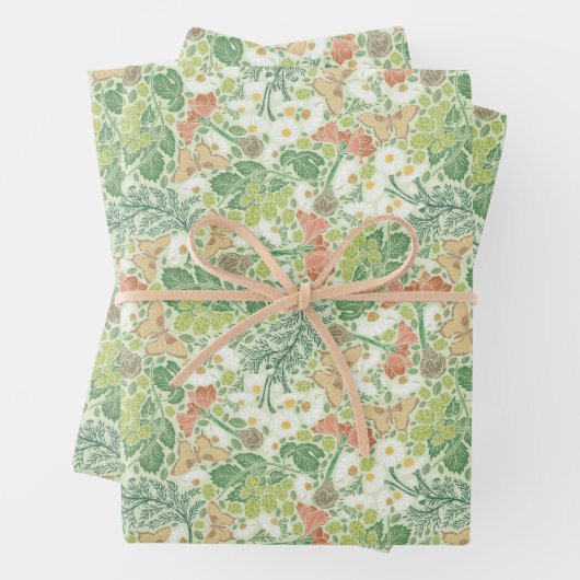 ヴィンテージホワイトデイジーイエロー蝶インガーデン ラッピングペーパーシート (インサイチュ)