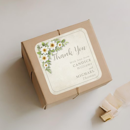 ヴィンテージホワイトデイジーフローラロマン結婚ティック スクエアシール