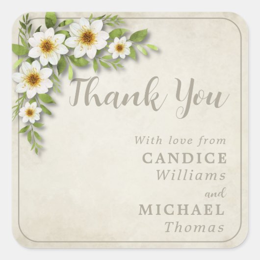 ヴィンテージホワイトデイジーフローラロマン結婚ティック スクエアシール (正面)