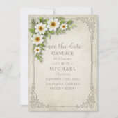 ヴィンテージホワイトデイジーフローラロマン結婚ティック セーブザデート (正面)