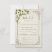 ヴィンテージホワイトデイジーフローラロマン結婚ティック 出欠カード (正面)