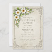 ヴィンテージホワイトデイジーフローラロマン結婚ティック 招待状 (正面)