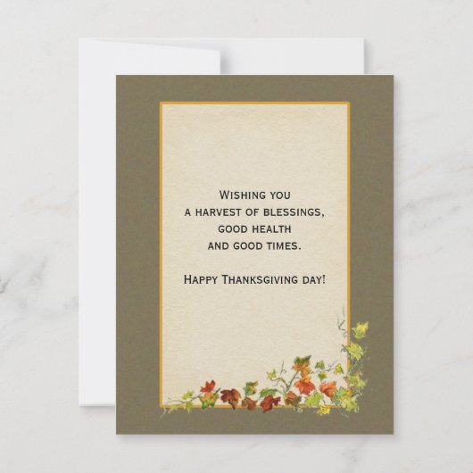 ヴィンテージホワイトトルコと感謝祭の挨拶 シーズンカード (裏面)